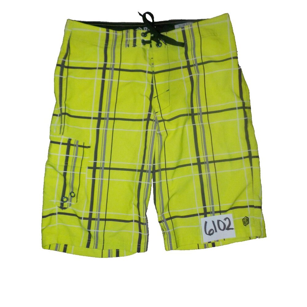 Buckle BKE Sport Men's Size 30 Board Shorts Slim Fit Neon Yellow Plaid